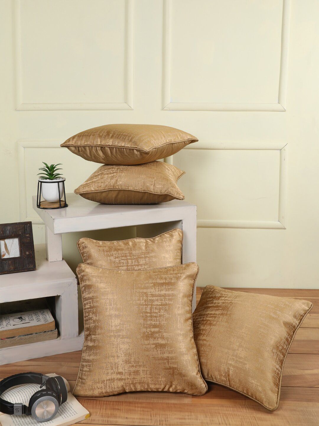 ROMEE Set of 5 Brown Jacquard Square Cushion Covers Price in India