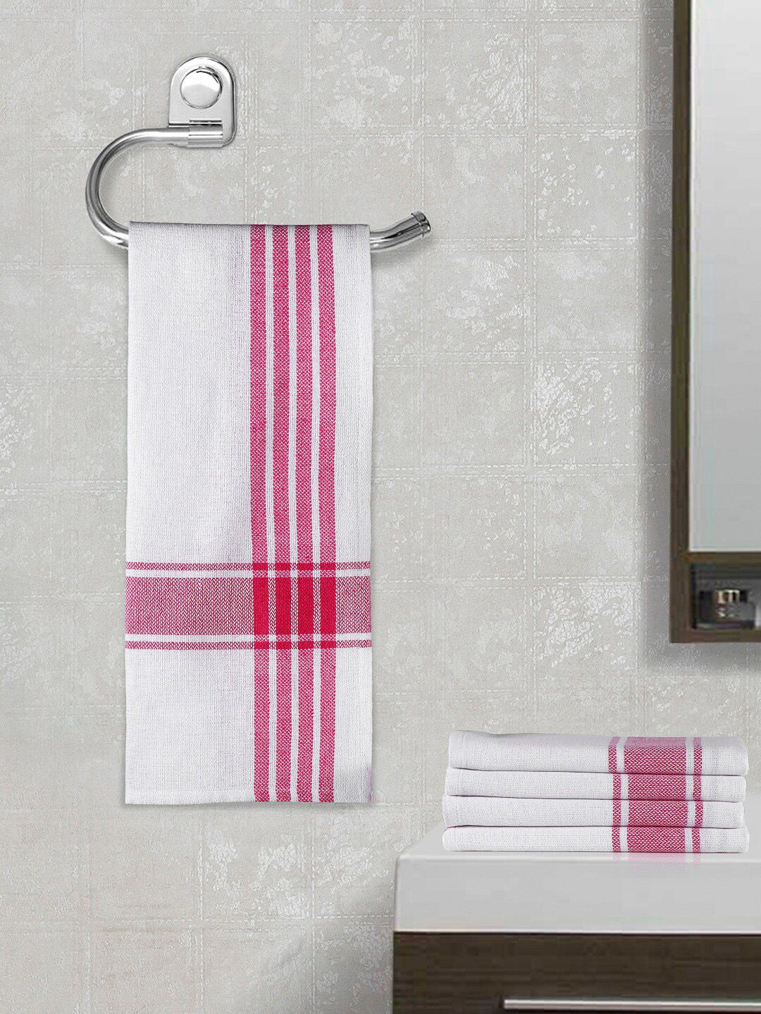 Arrabi Set of 5 Striped Handwoven Cotton Hand Towels Price in India