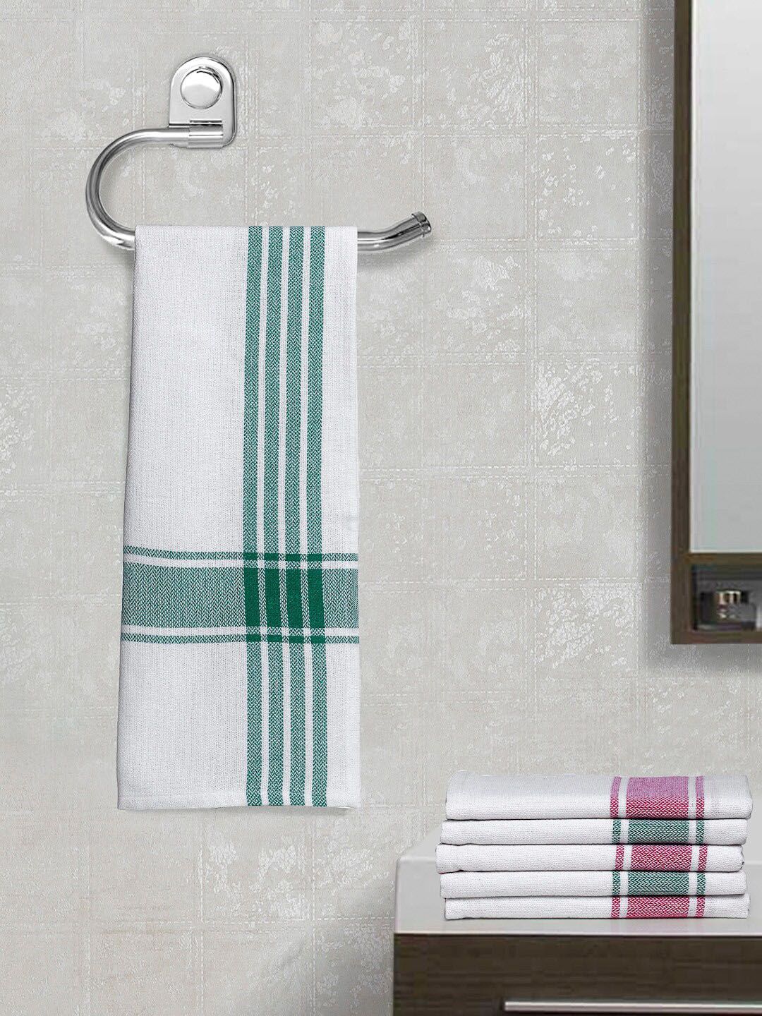 Arrabi Set of 6 Multi Stripes Handwoven Cotton Hand Towel Price in India