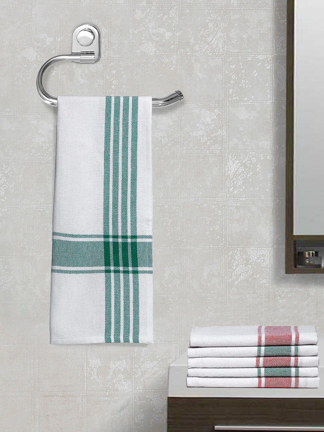 Arrabi Set of 6 Striped 210GSM Cotton Hand Towel Price in India