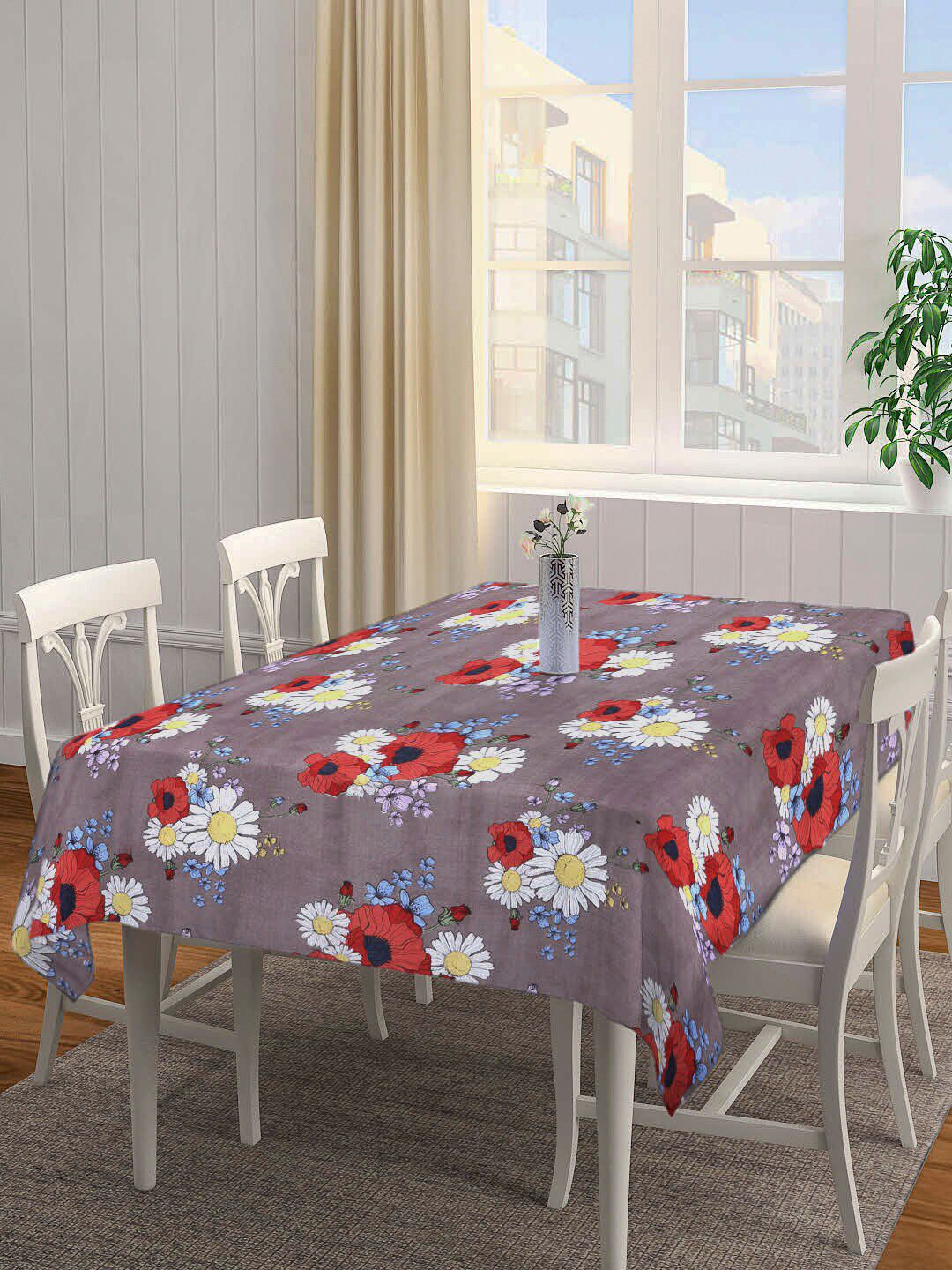 Arrabi Grey & White Floral Printed 6 Seater Table Cover Price in India