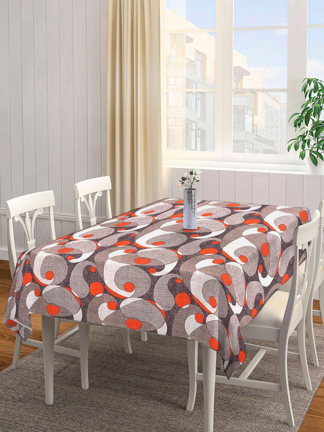 Arrabi Brown & Red Geometric 6 Seater Table Cover Price in India