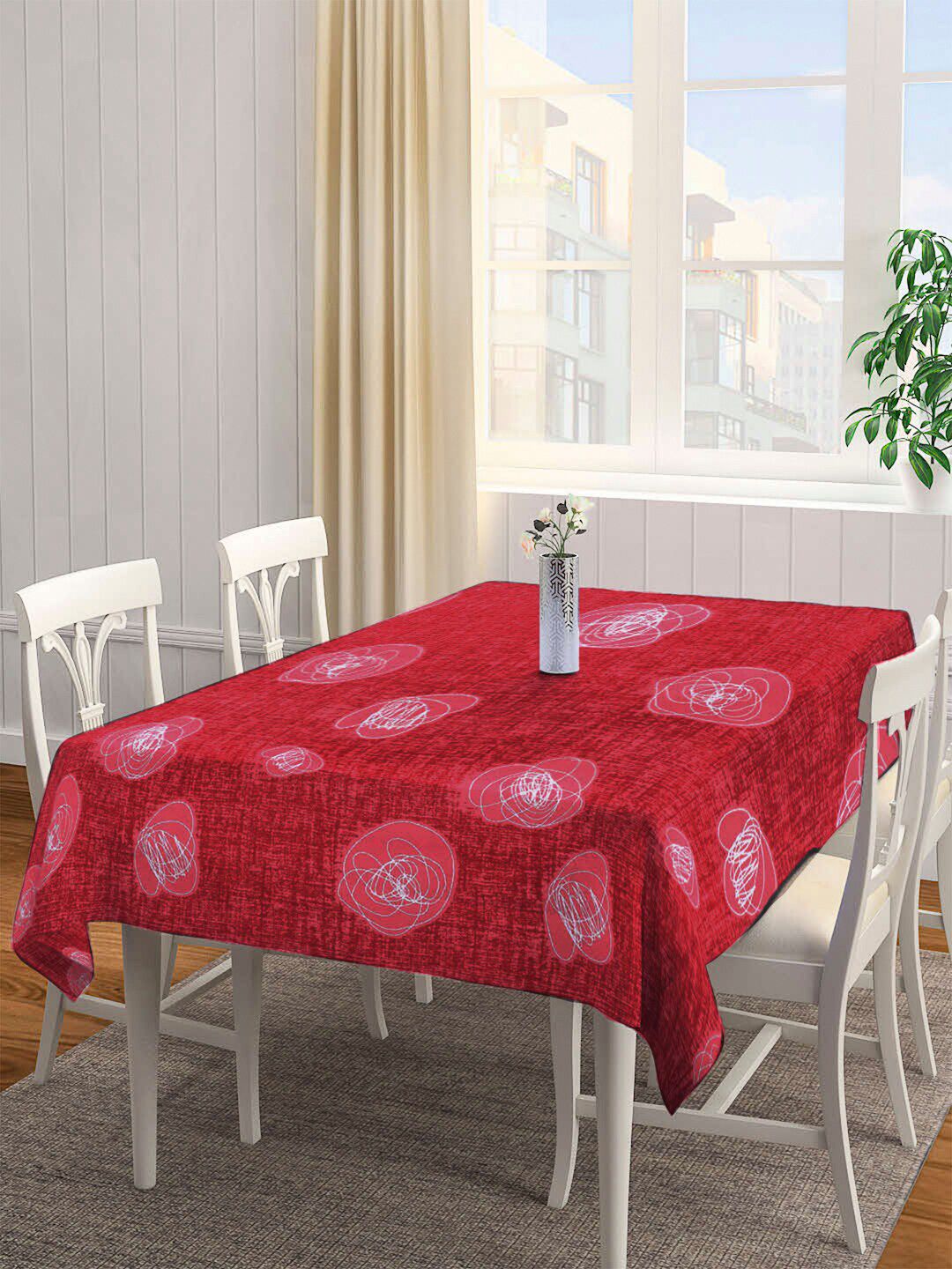 Arrabi Red & White Printed 6 Seater Table Cover Price in India