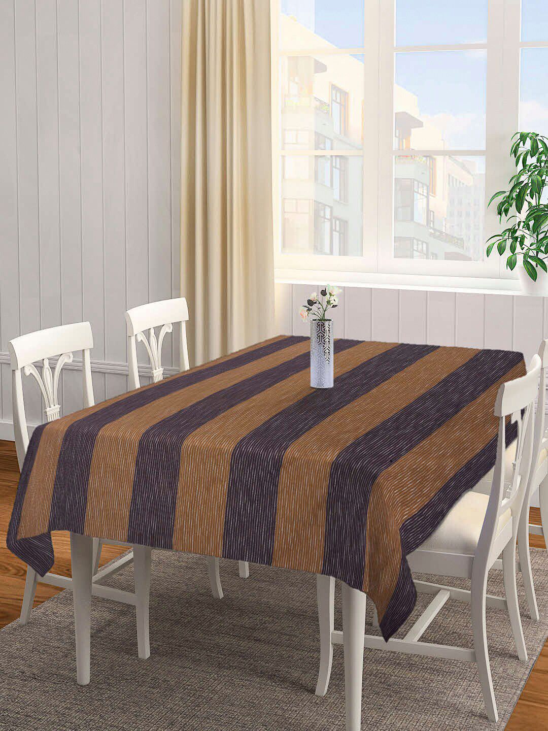 Arrabi Brown & Navy Blue Striped 6 Seater Table Cover Price in India
