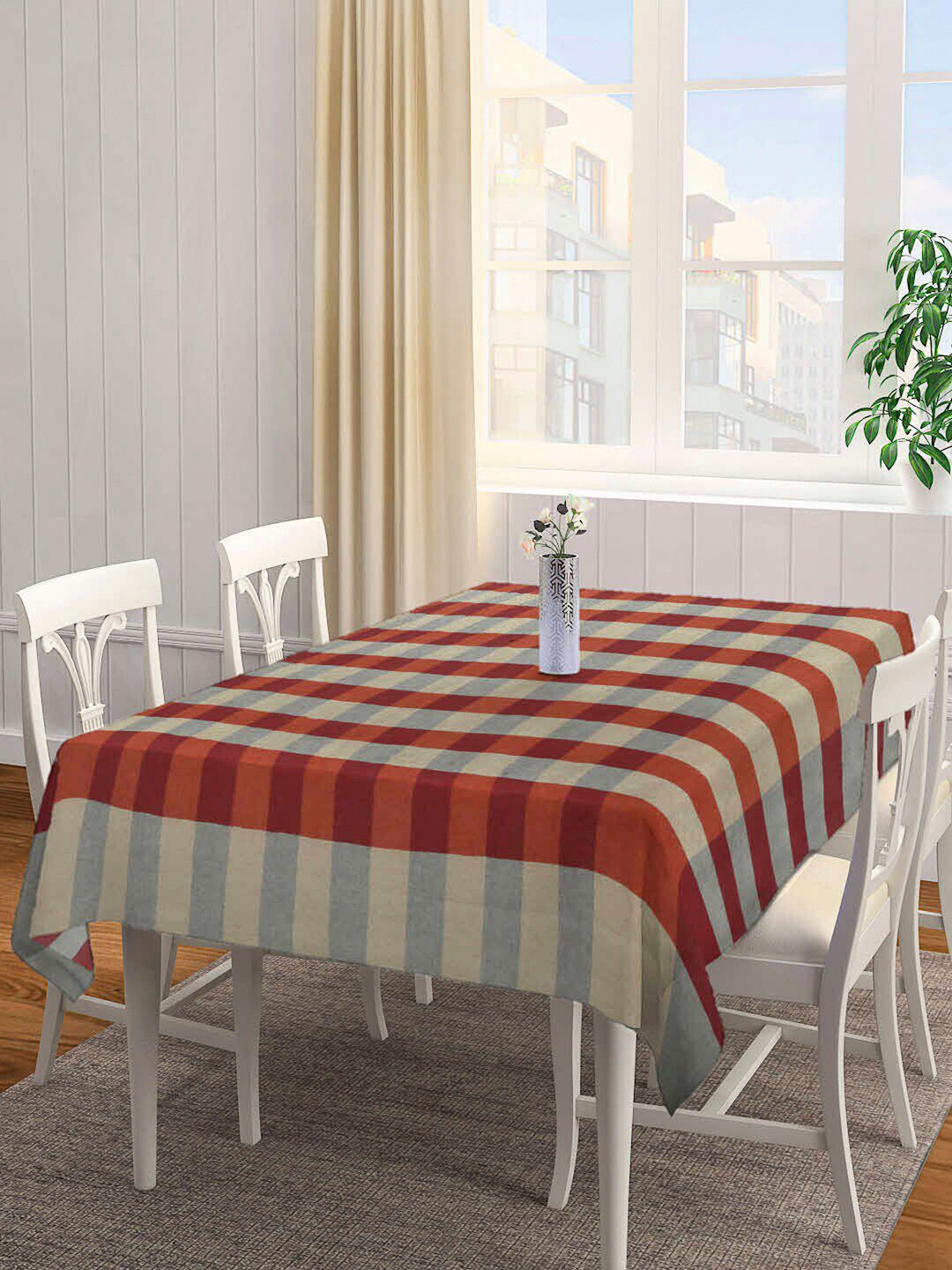 Arrabi Brown & Green Geometric Printed 6 Seater Table Cover Price in India