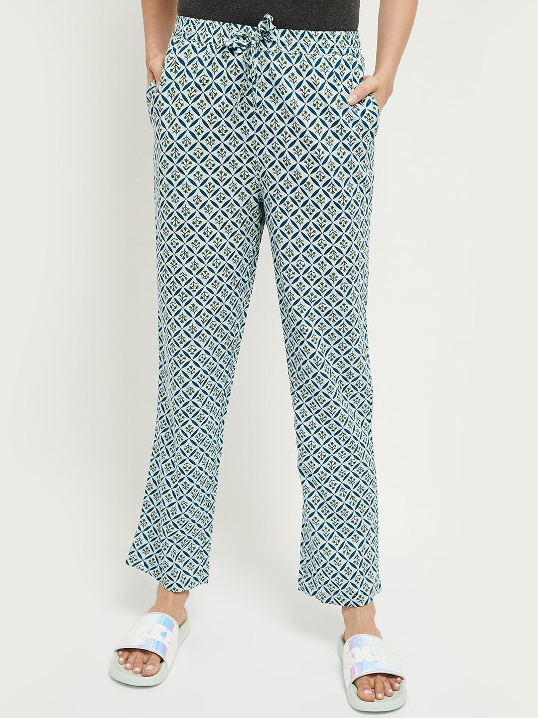 max Women Blue & Green Printed Lounge Pants Price in India