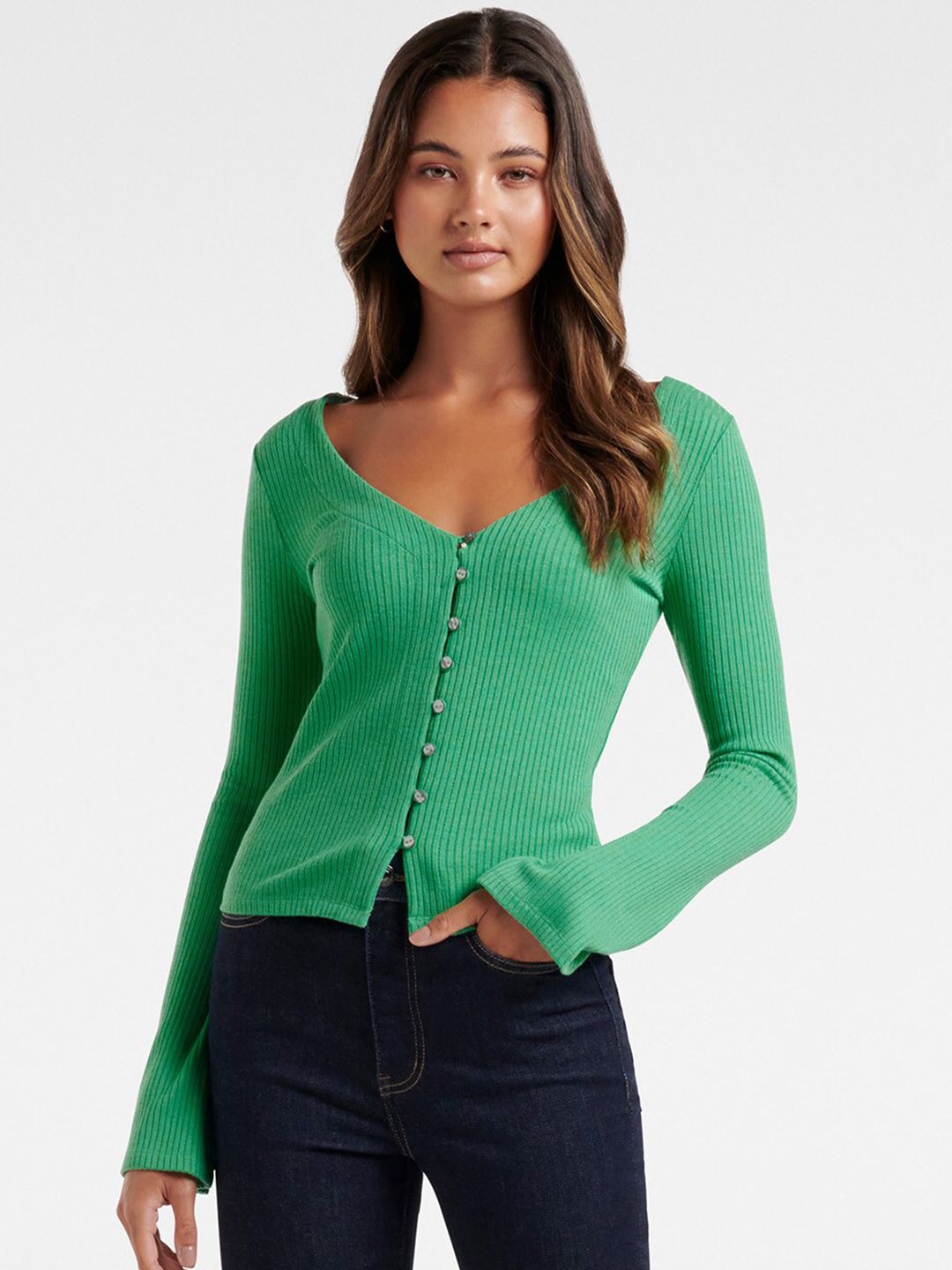 Forever New Green Brittany Button Down Cardi Top Price in India