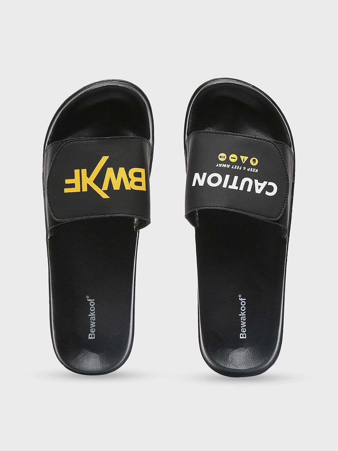 Bewakoof Women Black & White Printed Rubber Sliders Price in India