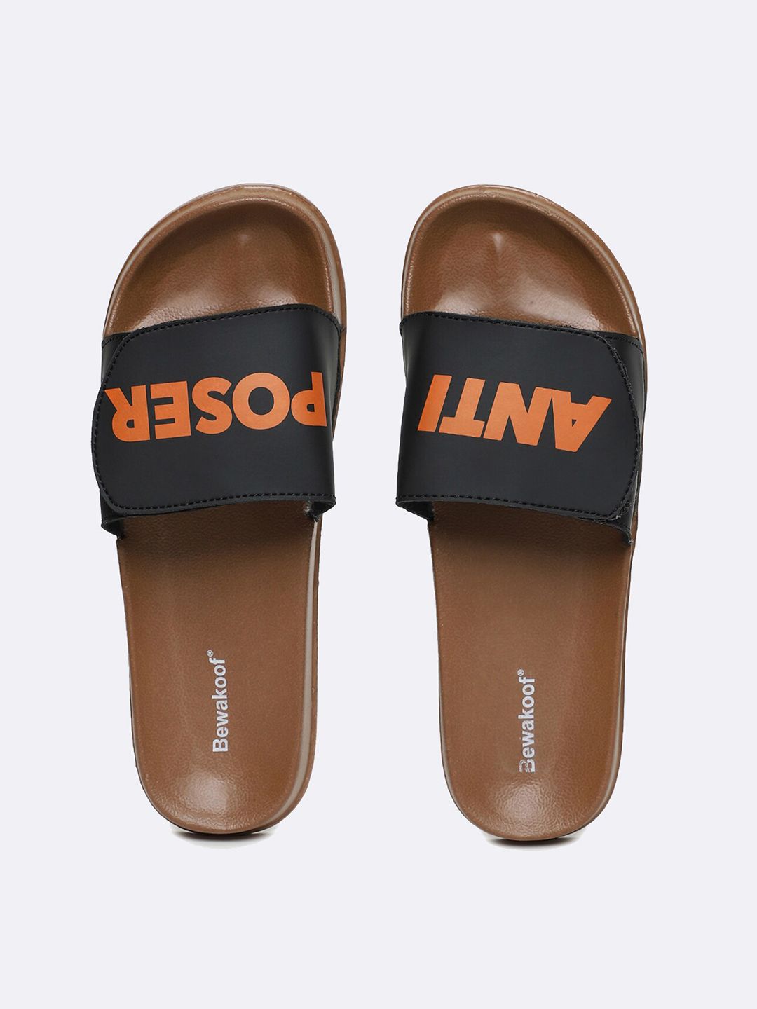 Bewakoof Women Brown & Black Printed Rubber Sliders Price in India