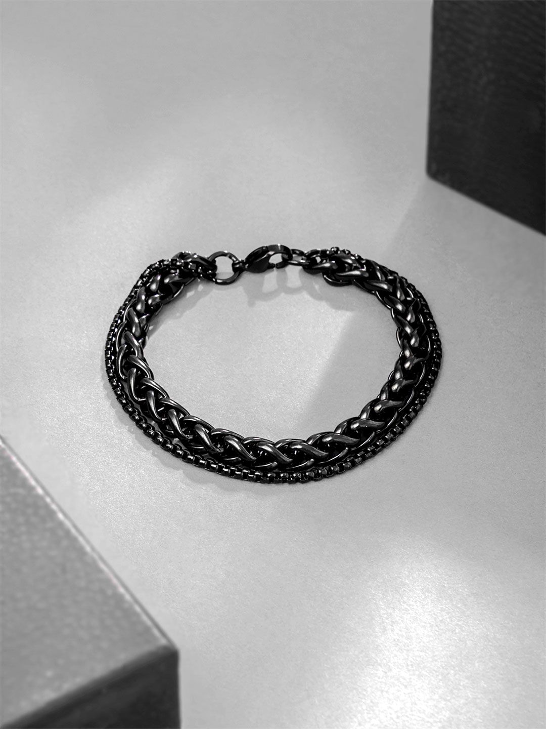 Yellow Chimes Men Black Rhodium-Plated Link Bracelet