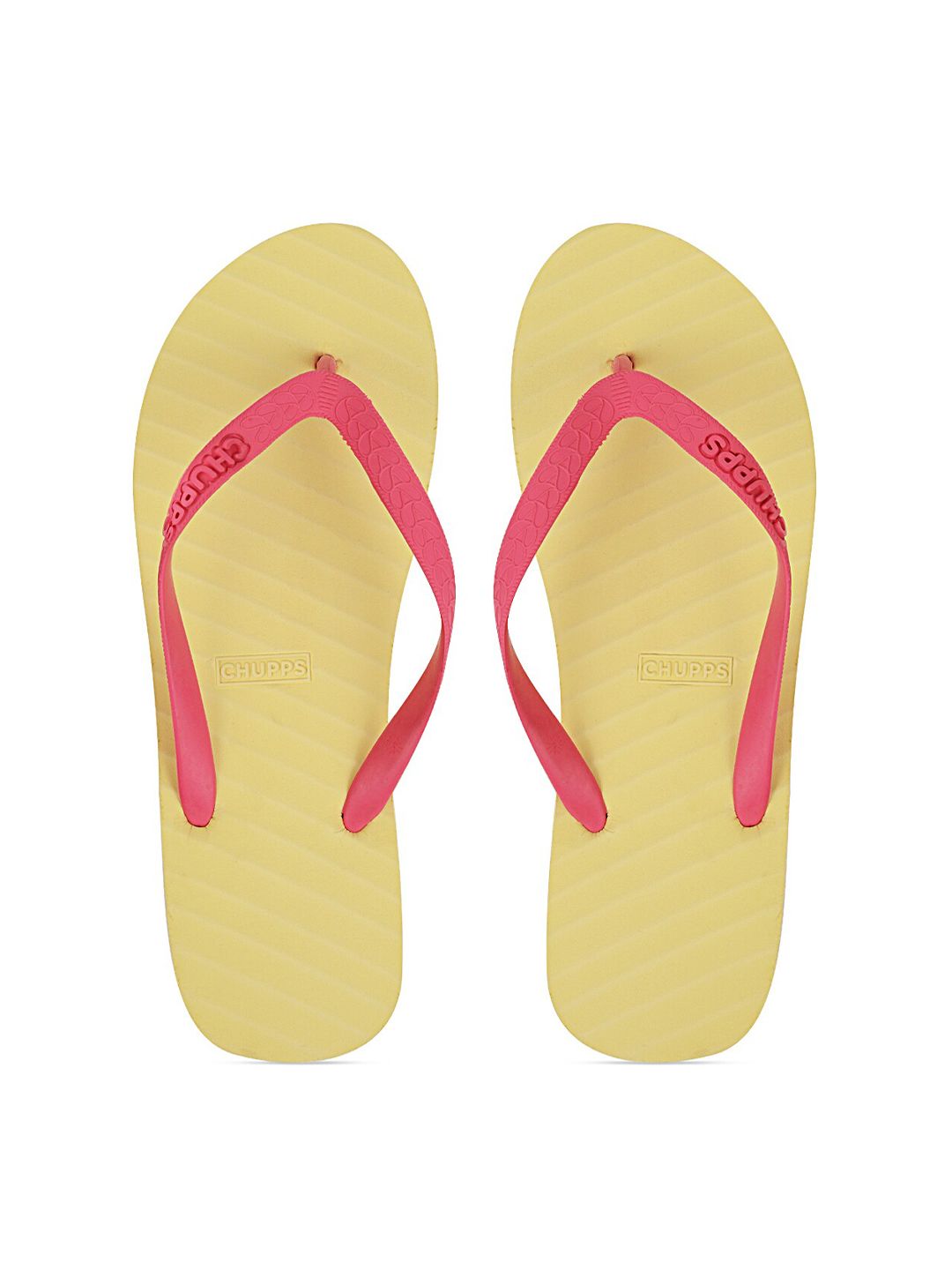 CHUPPS Women Yellow & Pink Rubber Thong Flip-Flops Price in India