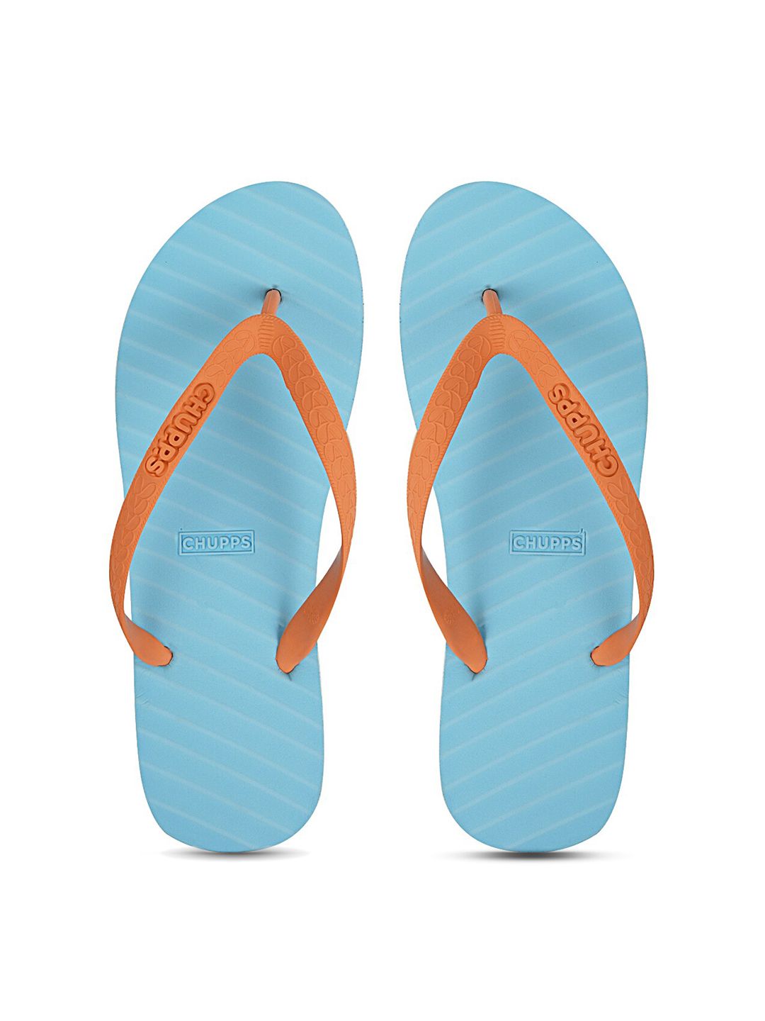 CHUPPS Women Blue & Orange Rubber Thong Flip-Flops Price in India