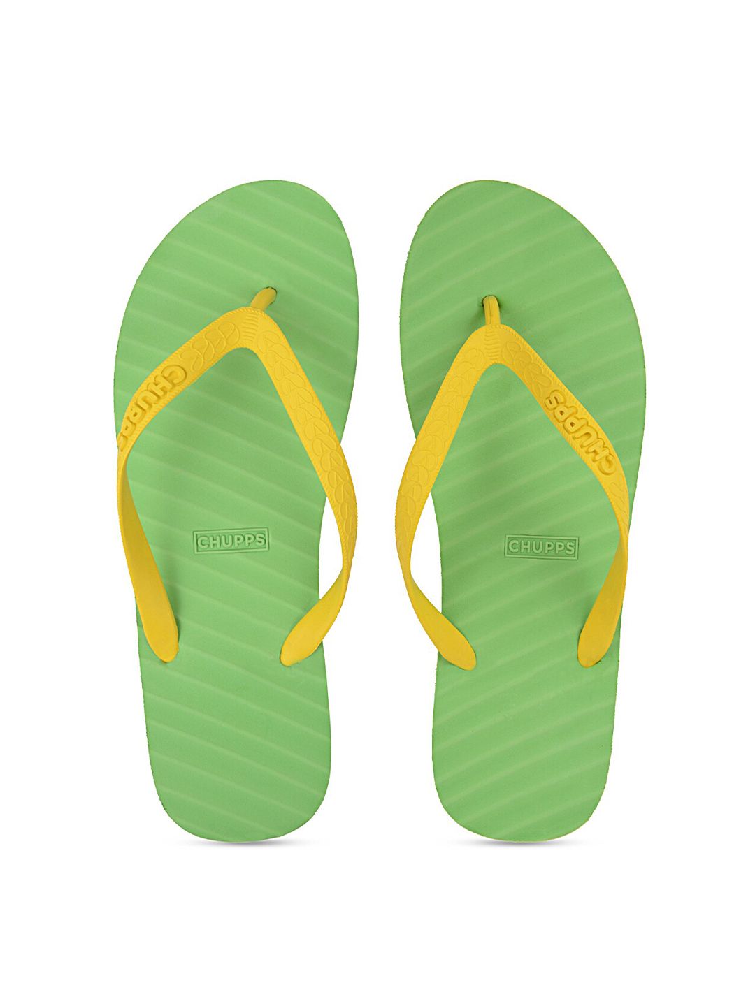 CHUPPS Women Green & Mustard Rubber Thong Flip-Flops Price in India