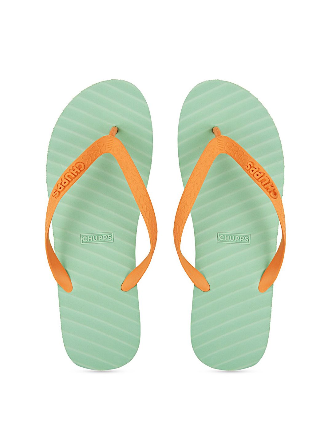 CHUPPS Women Green & Orange Printed Rubber Thong Flip-Flops Price in India