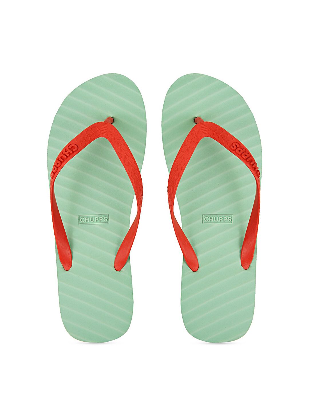 CHUPPS Women Green & Red Rubber Thong Flip-Flops Price in India