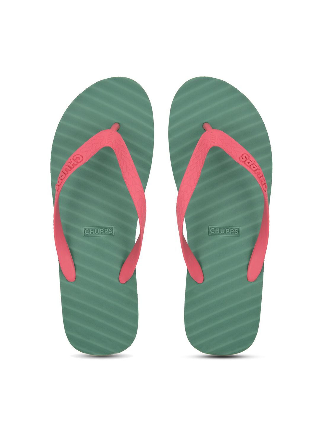 CHUPPS Women Green & Pink BANANA LEAF Natural Rubber Thong Flip-Flops Price in India