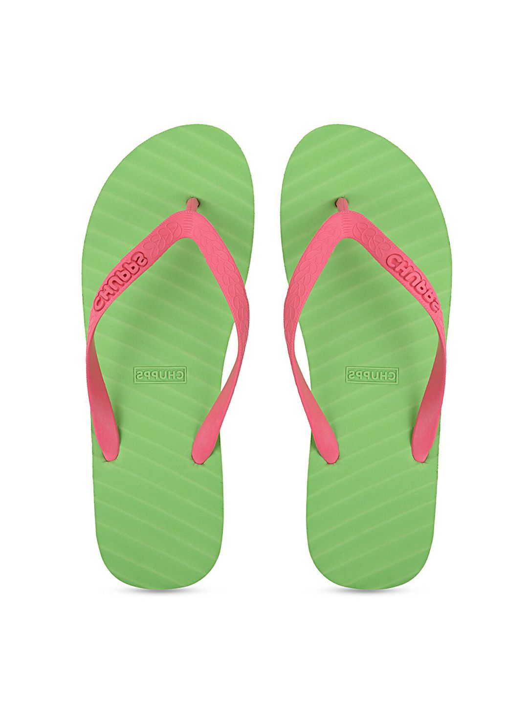 CHUPPS Women Green & Pink Printed Rubber Thong Flip-Flops Price in India