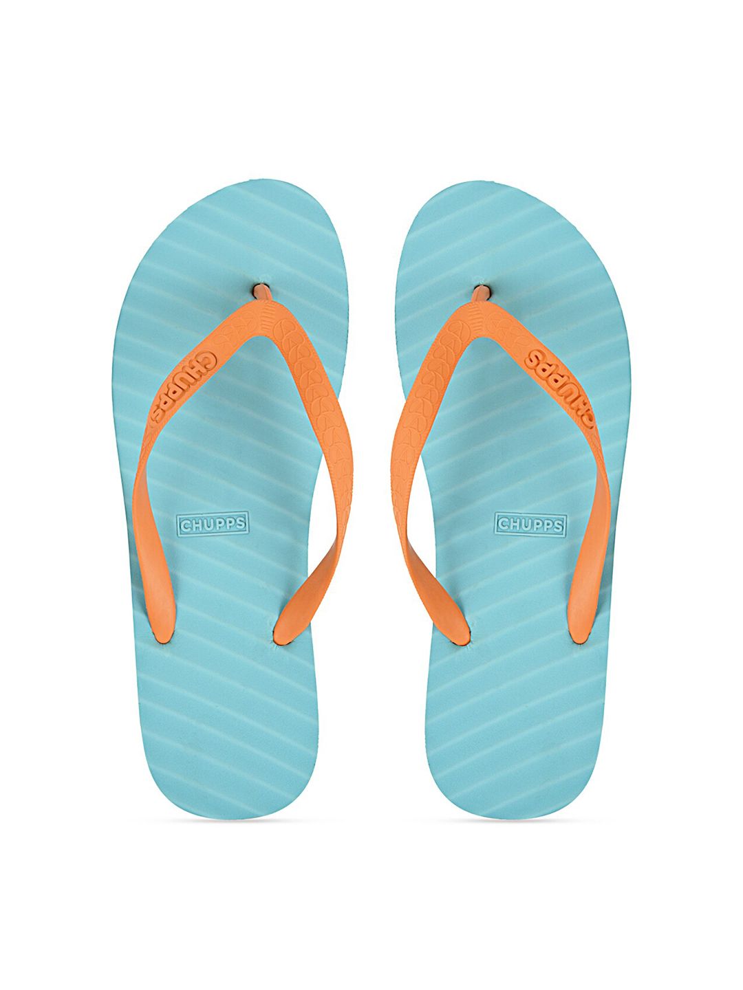 CHUPPS Women Blue & Orange Banana Leaf Natural Rubber Thong Flip-Flops Price in India