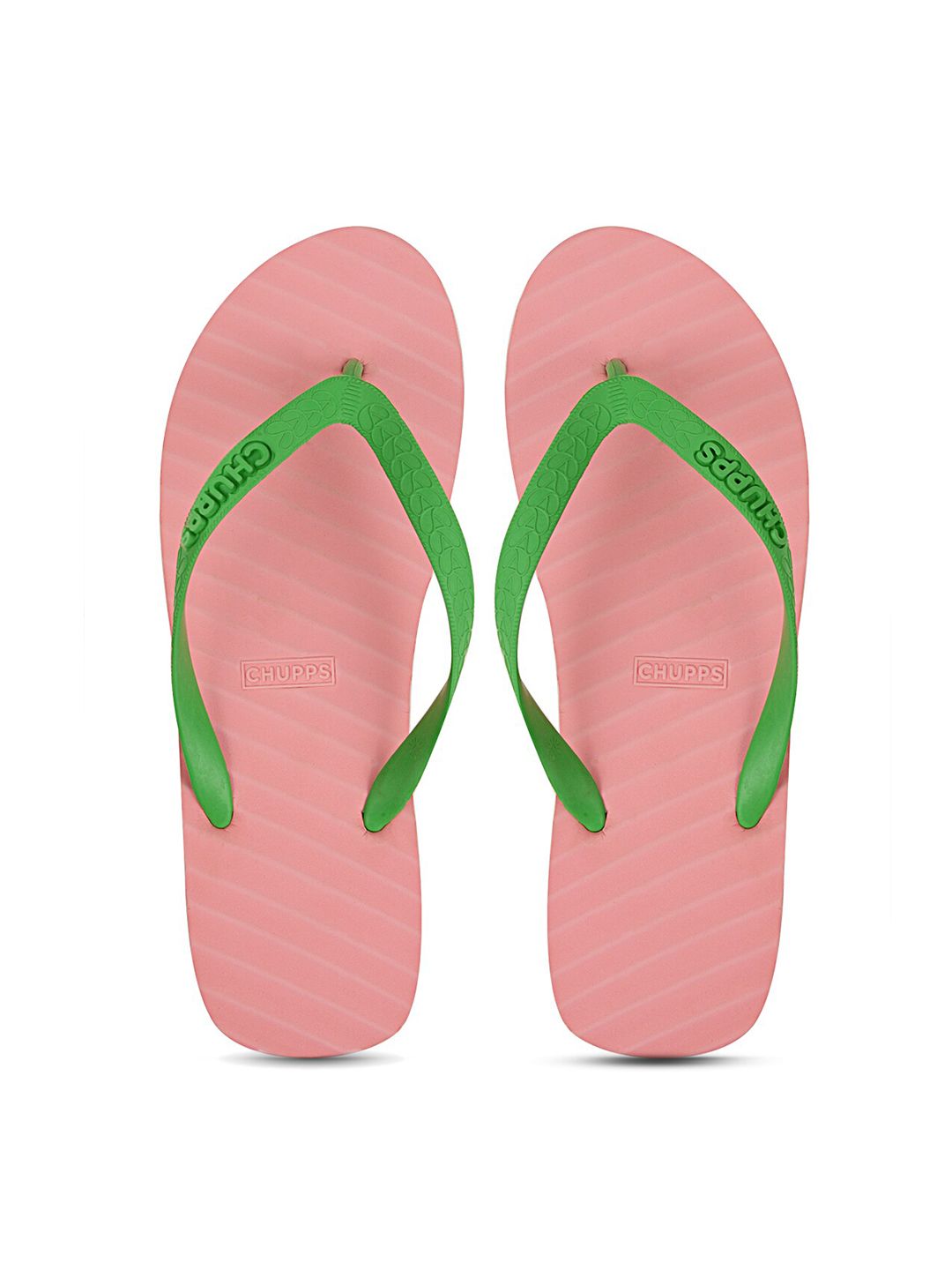 CHUPPS Women Pink & Green Rubber Thong Flip-Flops Price in India