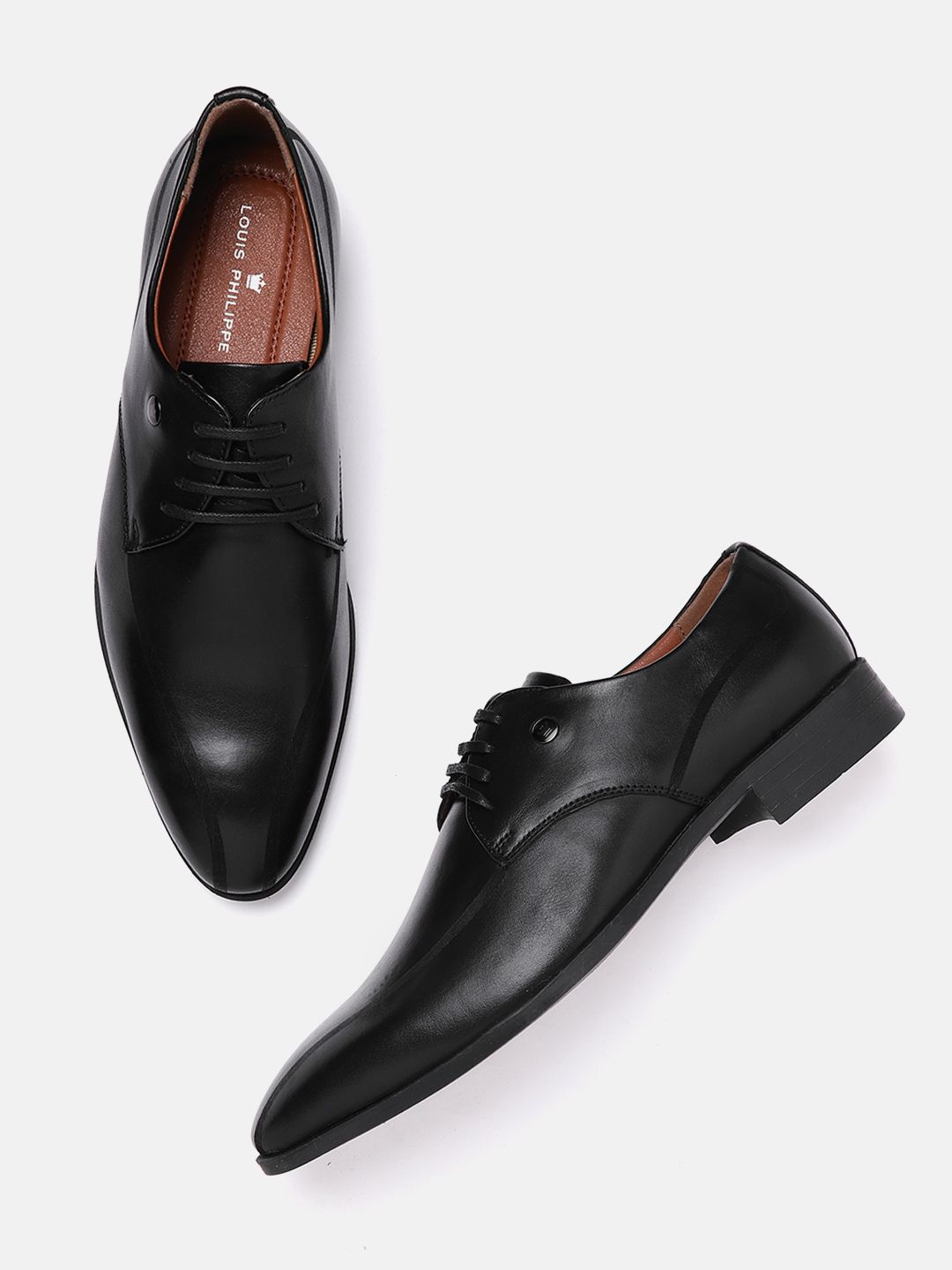 Louis Philippe Men Black Solid Leather Formal Derbys