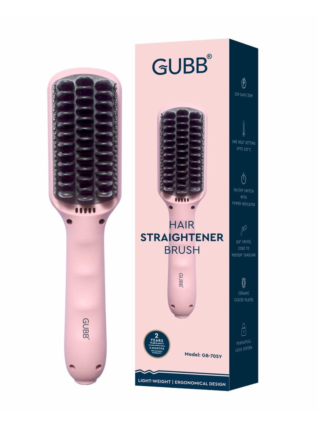 GUBB Pink GB-705Y Hair Straightener Brush Price in India