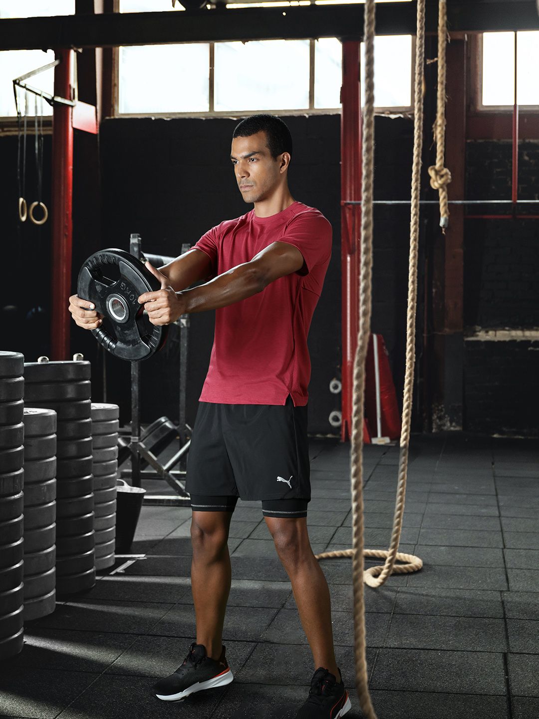 Puma Men Black Bramd Logo Printed Dryfit Sports Sustainable Shorts