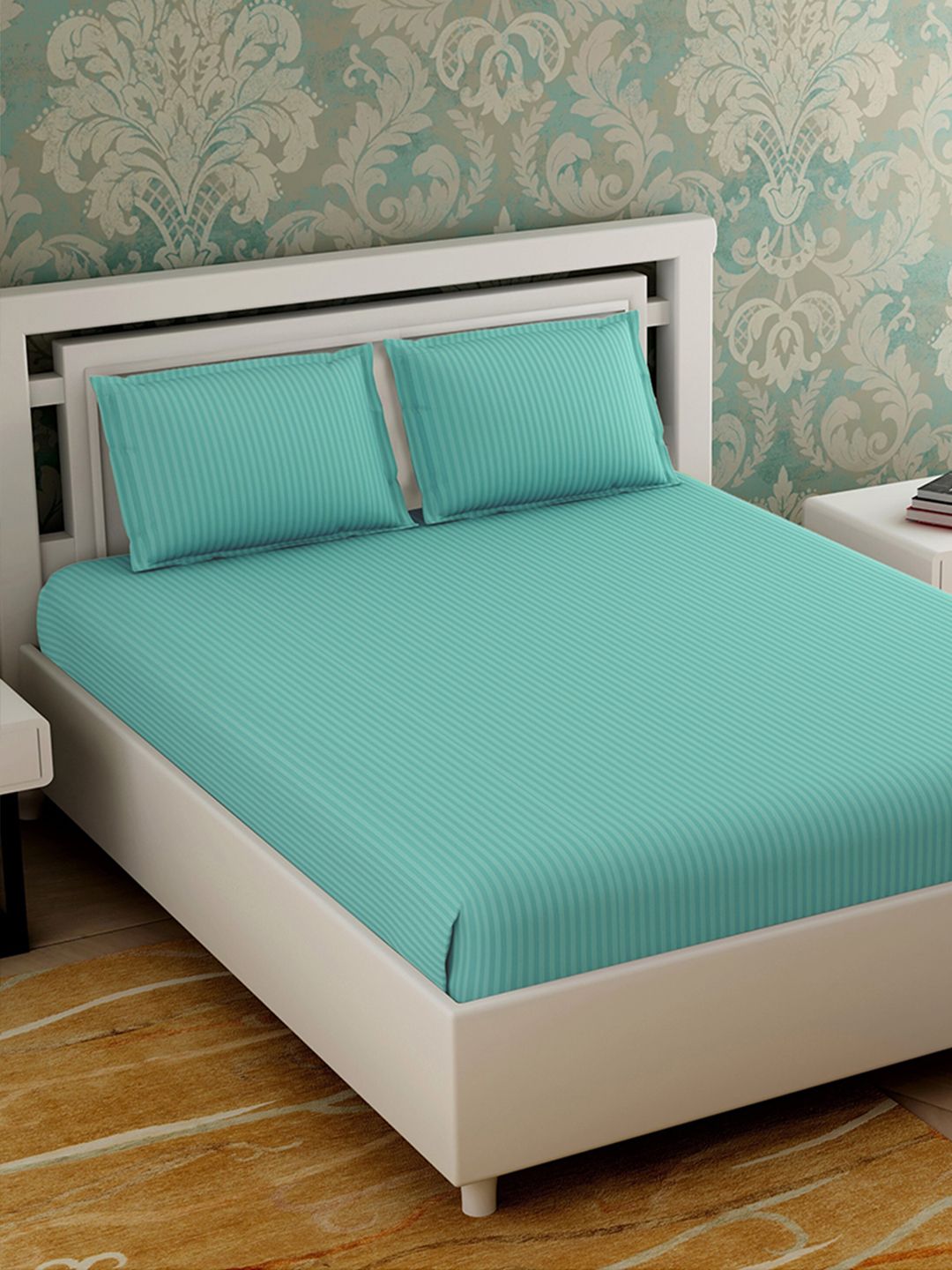 Varde Teal Blue 180 TC King Bedsheet with 2 Pillow Covers Price in India
