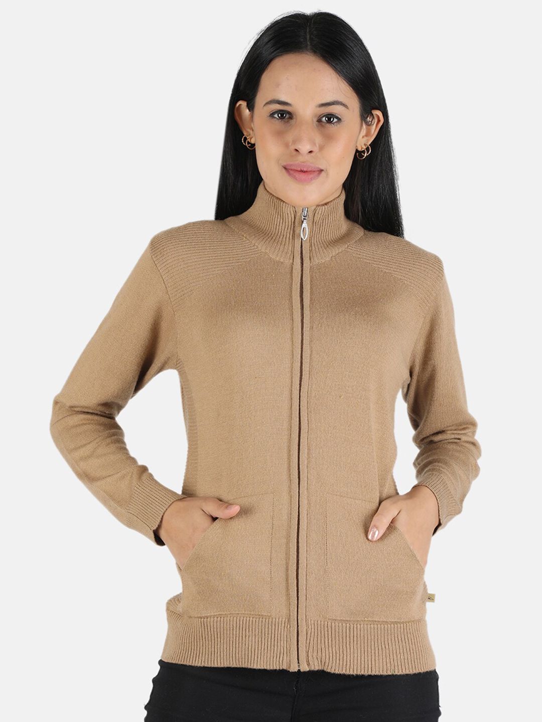 Monte Carlo Women Brown Front-Open with Zip Detail Price in India