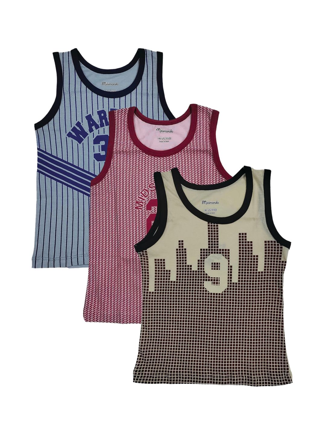 Zoom Minimondo Boys Pack Of 3 Assorted Cotton Innerwear Vests