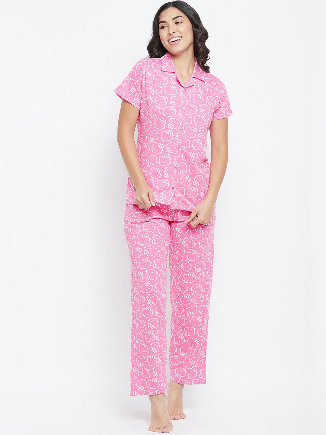 Clovia Women Pink Printed Night suit Price in India
