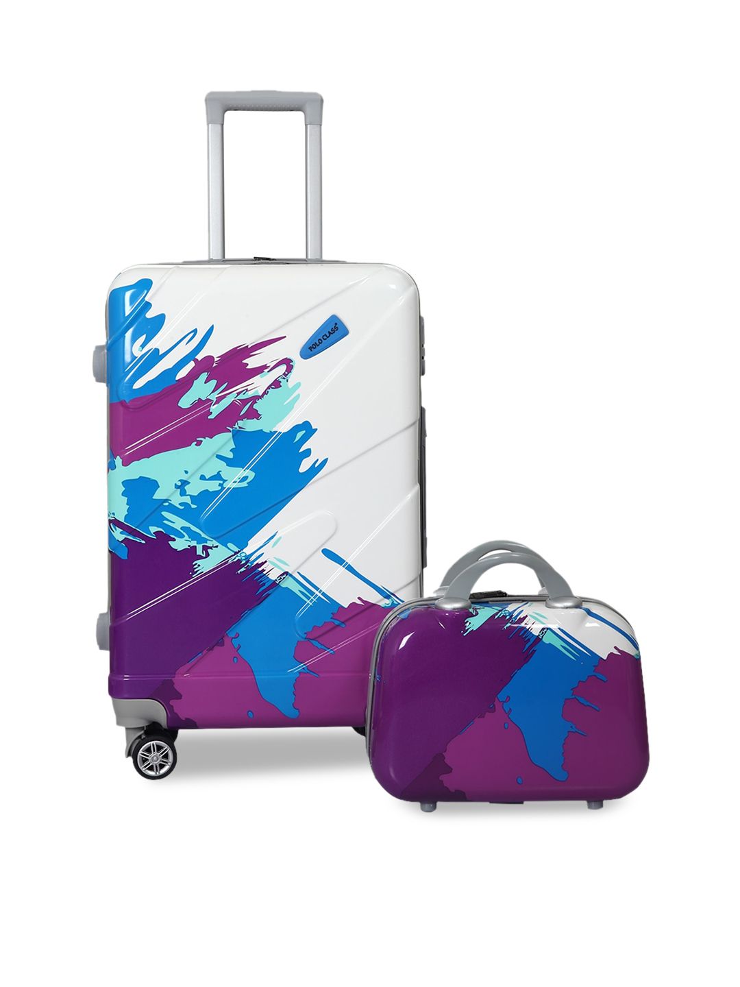 Polo Class White & Purple Trolley Bag with 1pc Vanity Bag Price in India