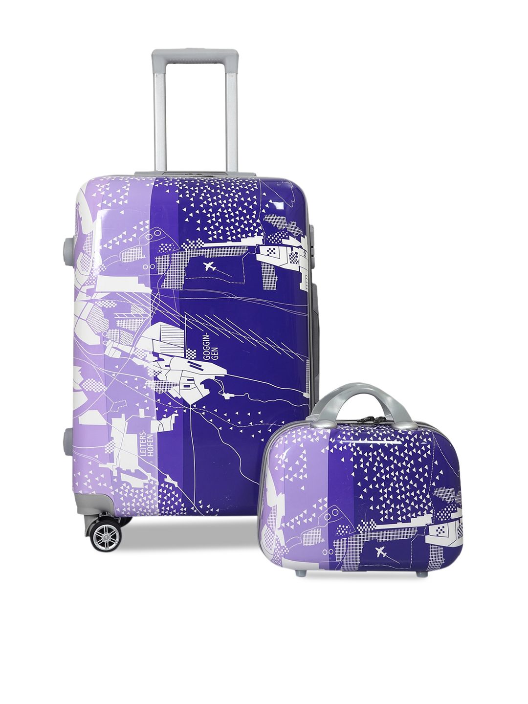 Polo Class Set Of 2 Blue & White Printed 28 Inch Trolley Bag With Vanity Bag Price in India