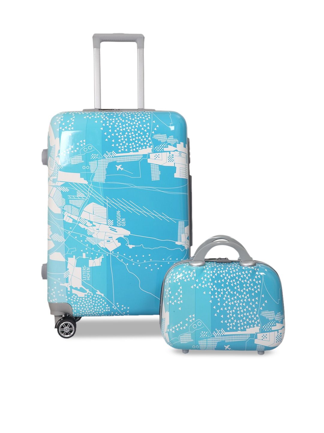 Polo Class Blue Combo Of Graphic Printed Trolley Bag With Vanity Bag Price in India