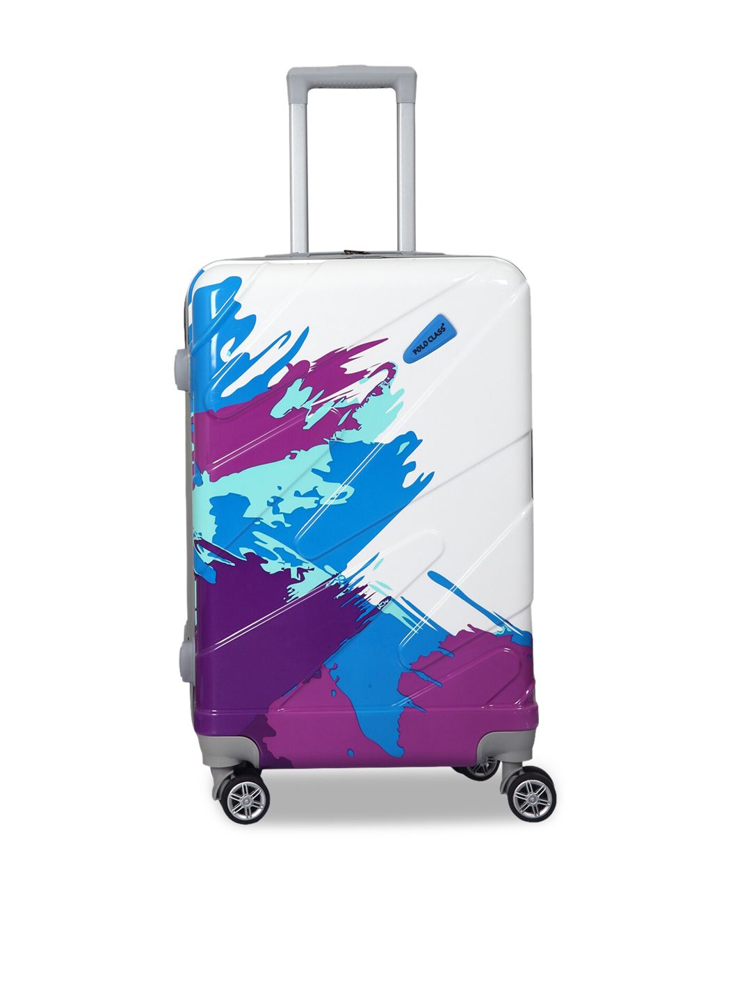 Polo Class Blue & White Printed Hard-Sided Large Trolley Suitcase Price in India