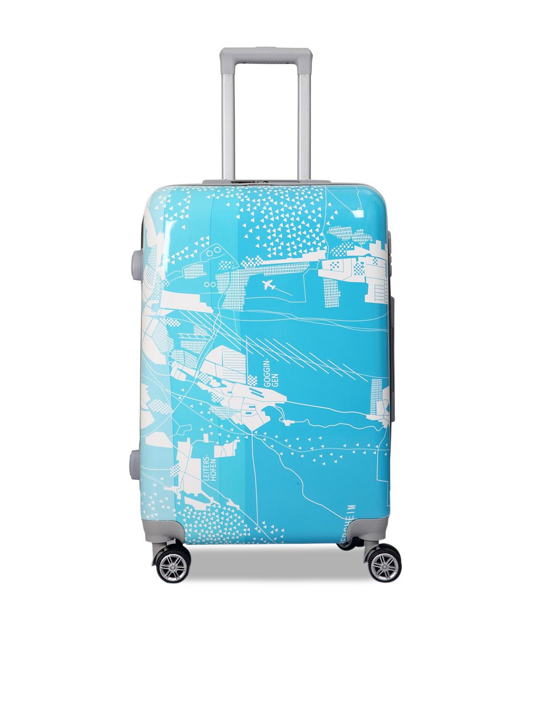 Blue & White Printed Hard Sided Trolley Bag Price in India