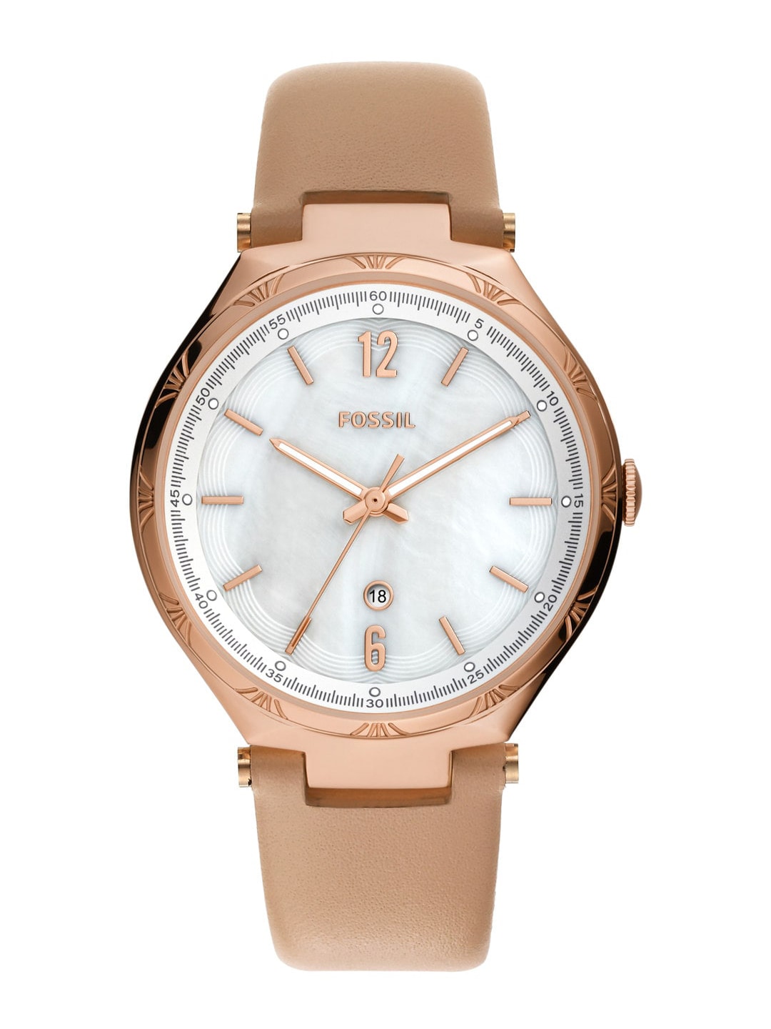 Fossil Women White Embellished Dial & Pink Leather Straps Analogue Watch - BQ3743 Price in India