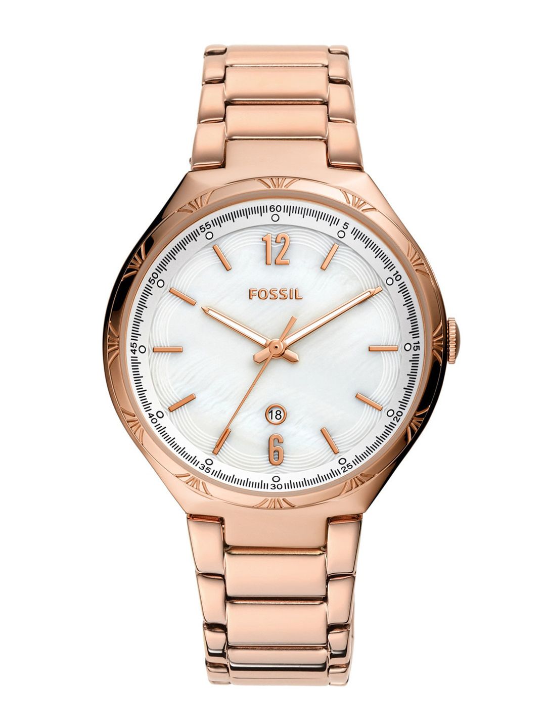 Fossil Women White Dial & Rose Gold-Plated Bracelet Style Straps Analogue Watch BQ3739 Price in India