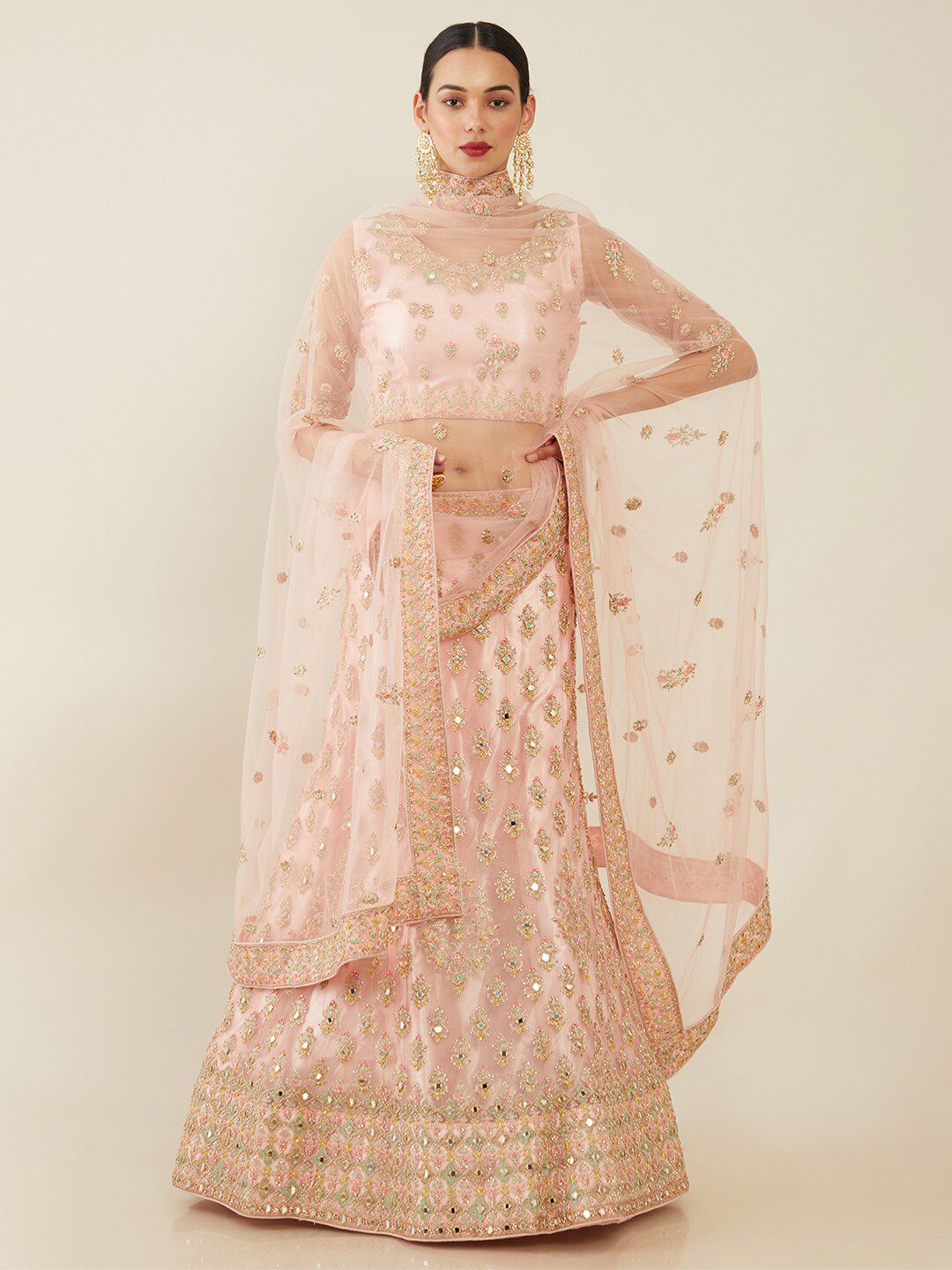Soch Pink & Gold-Toned Embellished Sequinned Unstitched Lehenga & Blouse With Dupatta