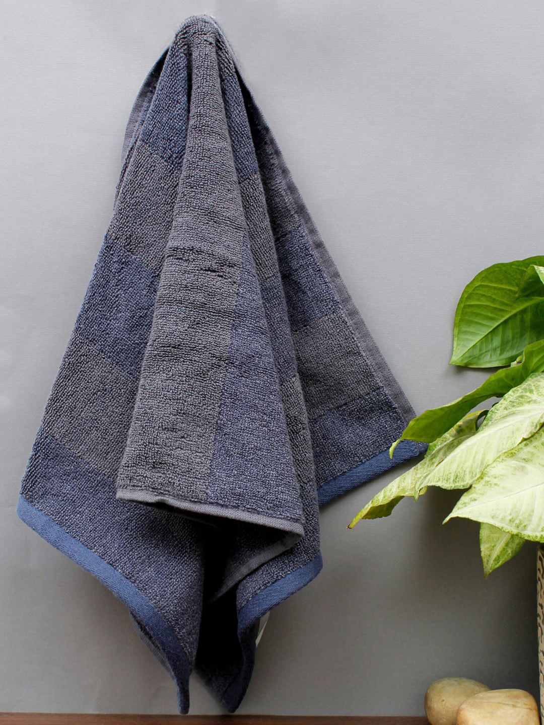 AVI Living Blue & Grey Set Of 2 Pure Cotton Towel Price in India