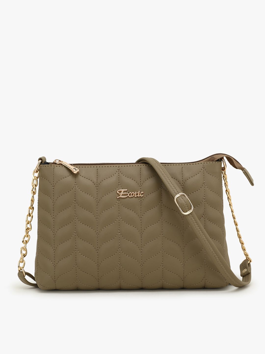 Exotic Olive Green Geometric Textured PU Structured Sling Bag with Quilted Price in India