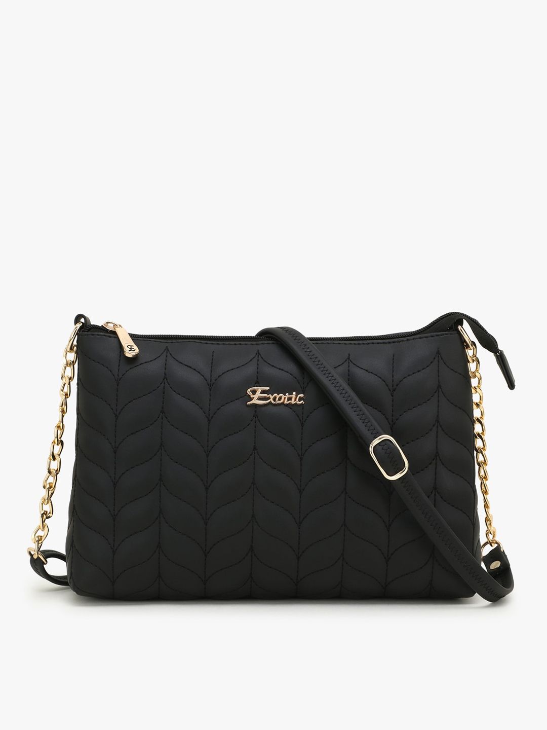 Exotic Black PU Structured Sling Bag with Quilted Price in India