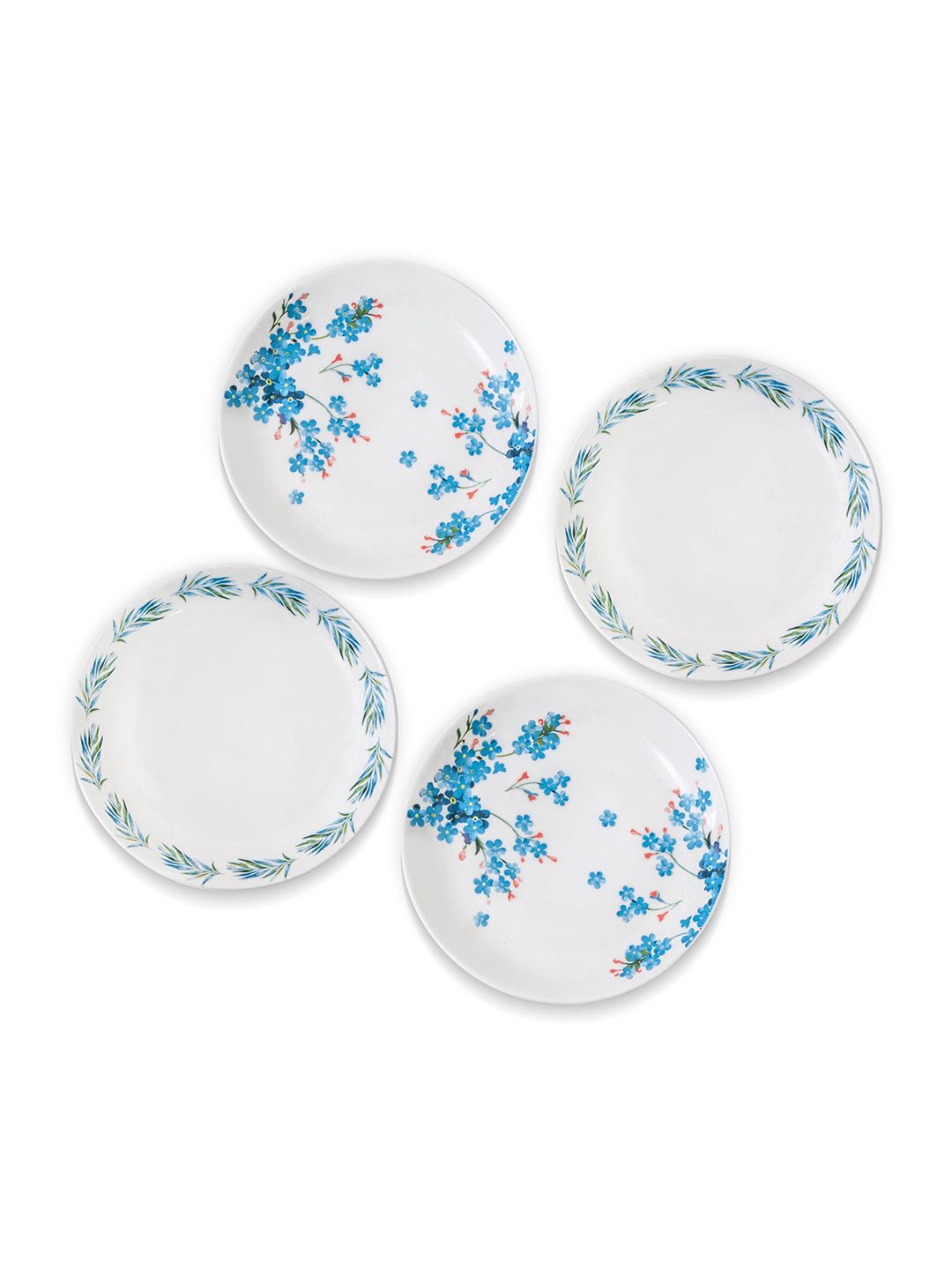 CLAY CRAFT White & Blue 4 Pieces Floral Printed Ceramic Glossy Plates Price in India