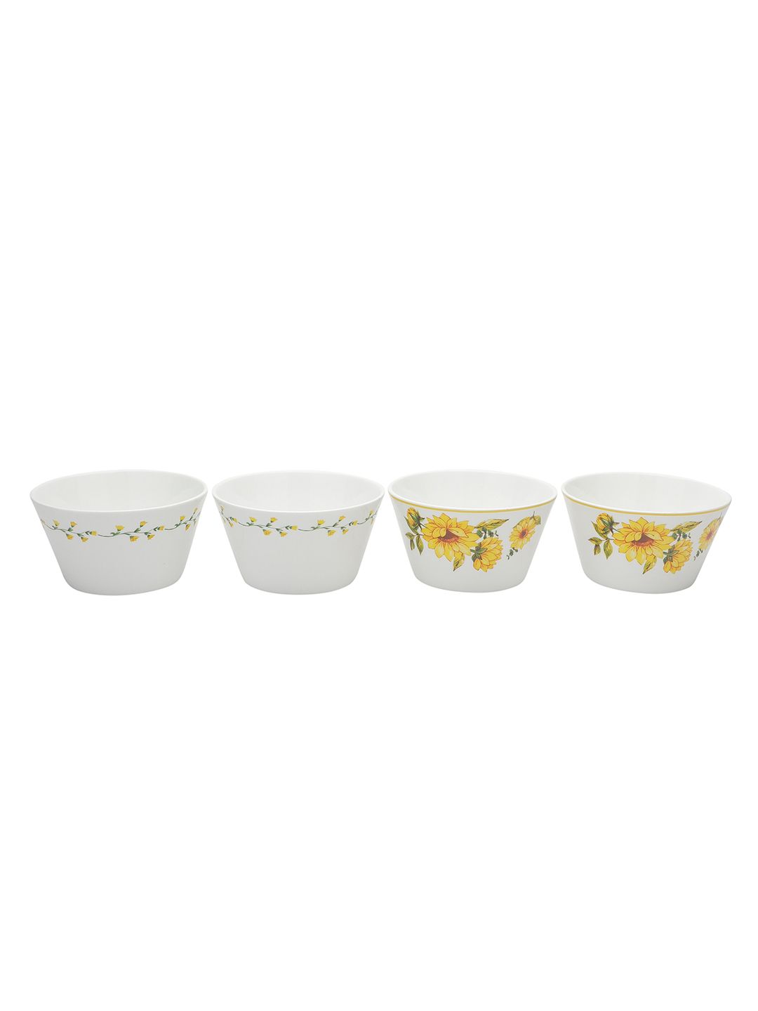 CLAY CRAFT White & Yellow 4 Pieces Floral Printed Ceramic Glossy Bowls Price in India