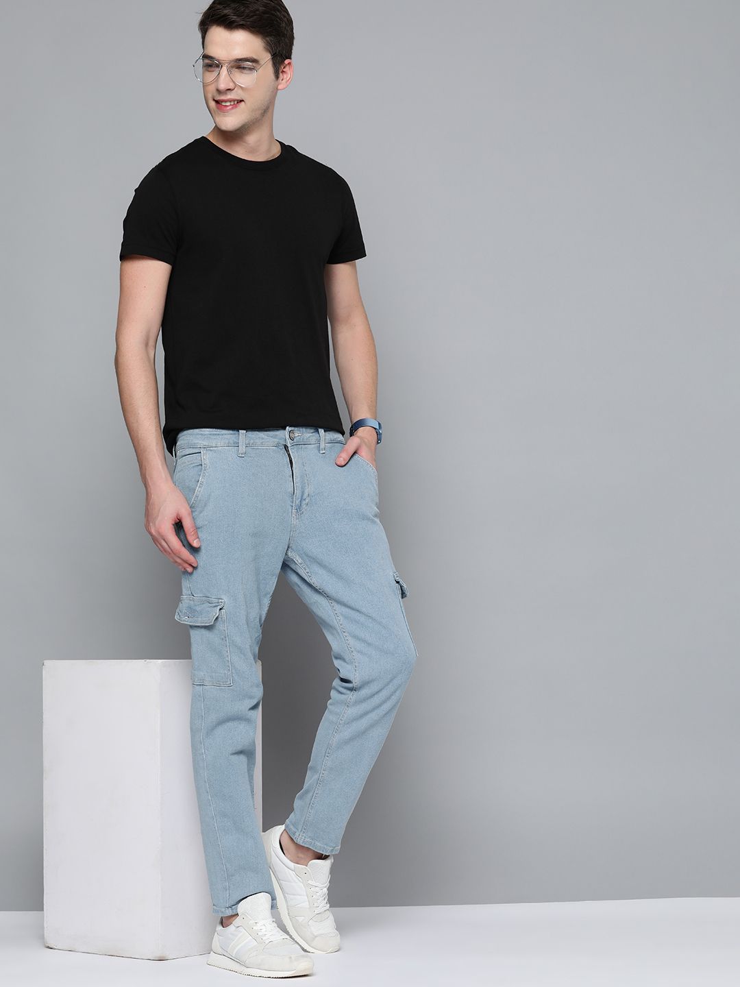Mast & Harbour Men Blue Slim Fit Cargo Jeans
