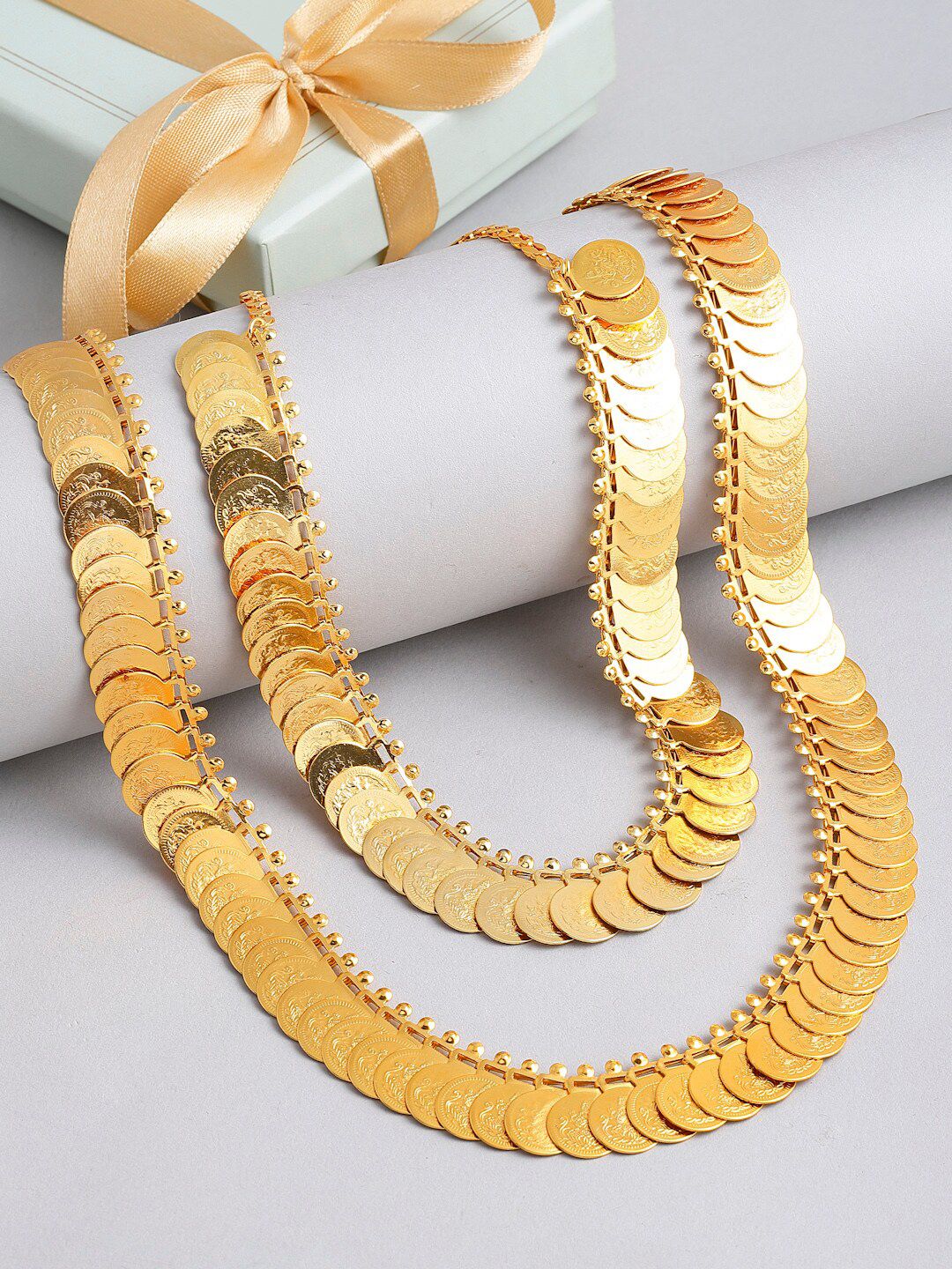 ZENEME Women Gold Plated & Temple Coin Studded Handcrafted Layered Jewellery Set Price in India