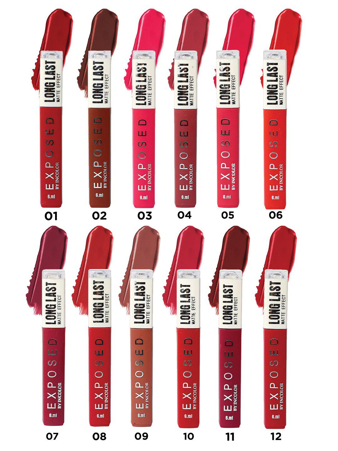 INCOLOR Pack of 12 Exposed Long Last Matte Effect Lip Gloss Price in India