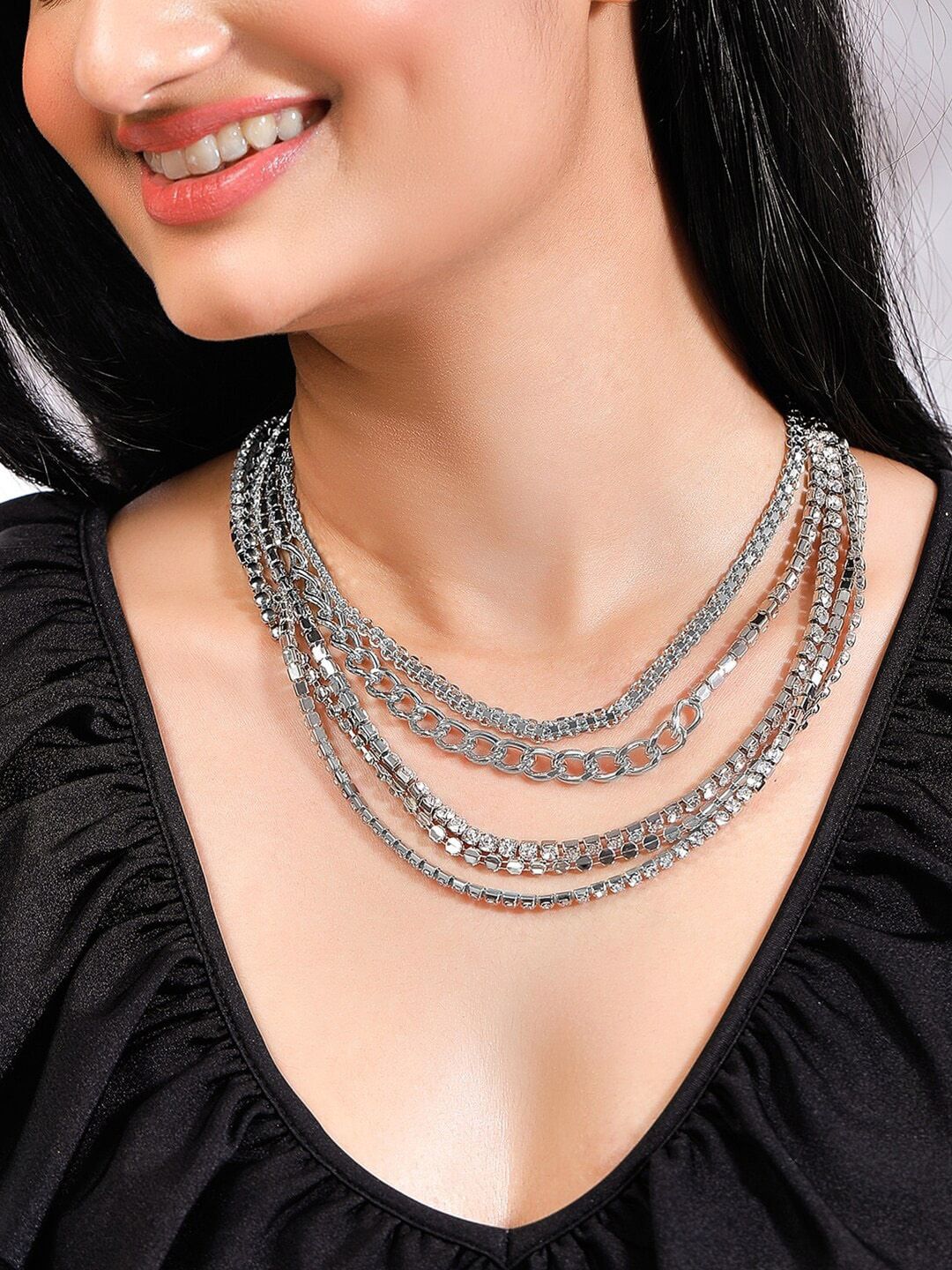 Rubans Voguish Silver-Toned Handcrafted Necklace Price in India