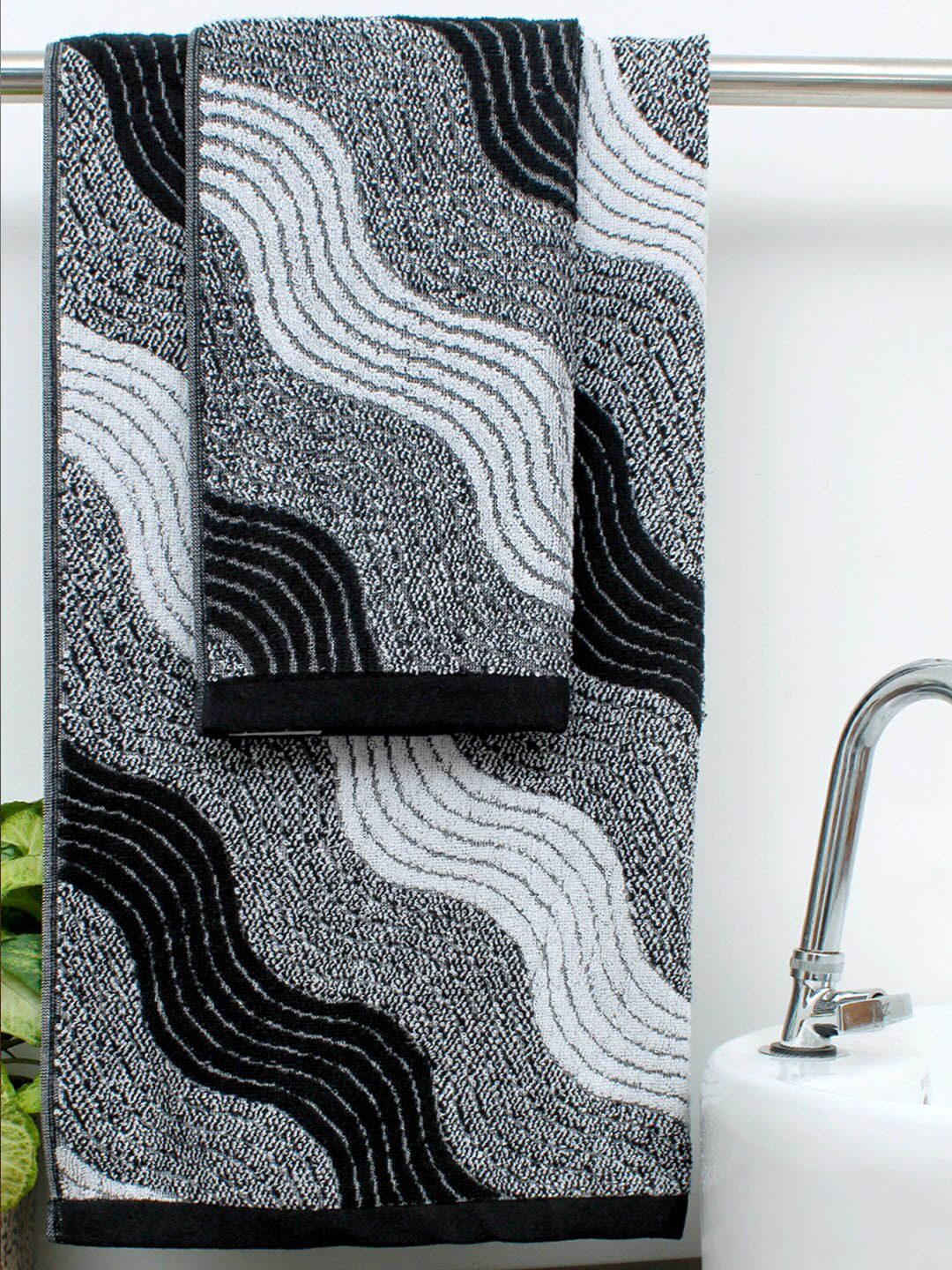 AVI Living 4 Pcs Black & Sea Green 550 GSM Pure Cotton Bath Towel & Hand Towel Combo Price in India