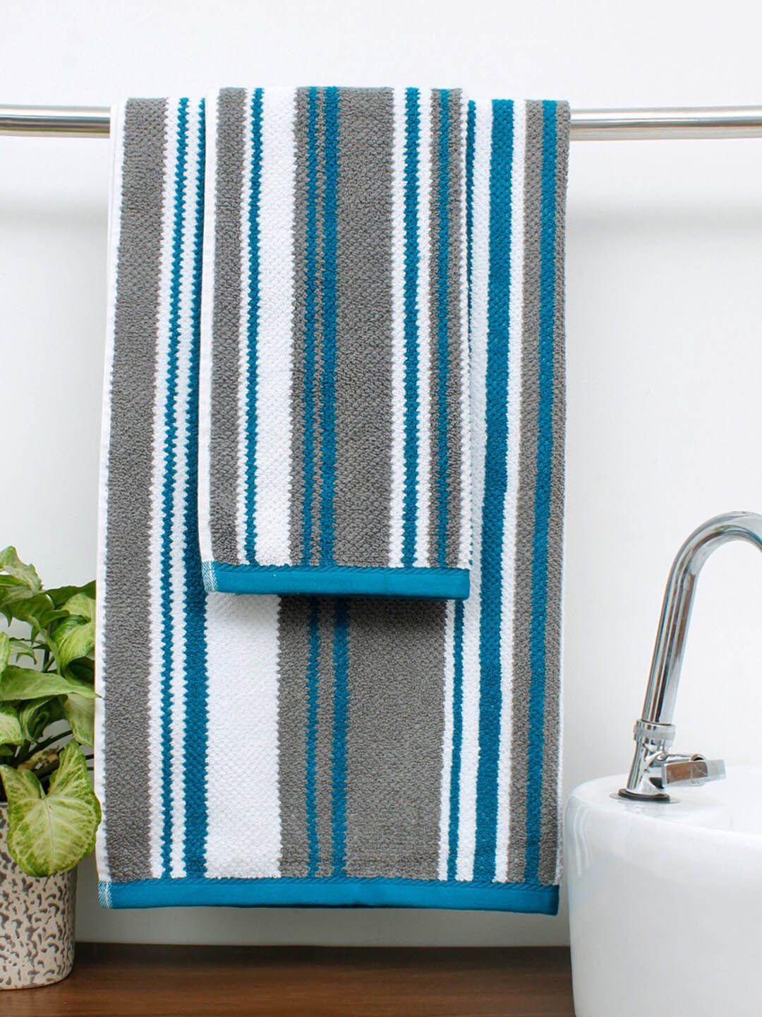 AVI Living Pack of 4 Teal Blue 100% Cotton 550 GSM Towel Bath Towel & Hand Towel Set Price in India