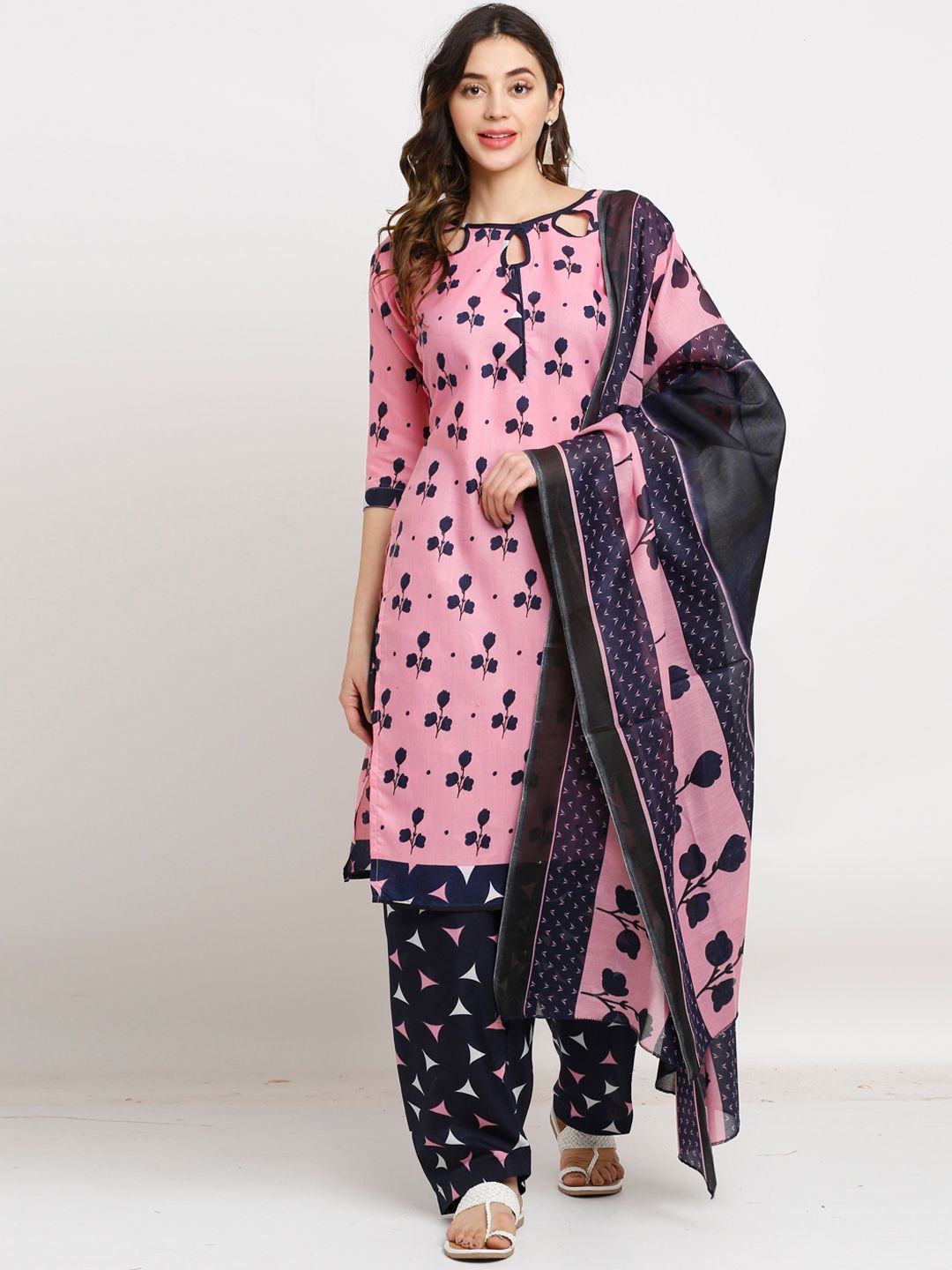 Rajnandini Women Pink Floral Printed Kurta with Salwar & With Dupatta Price in India